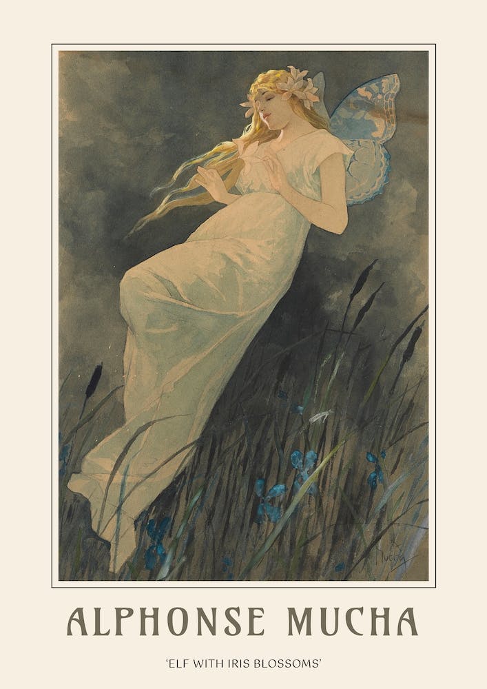 Elf With Iris Blossoms, Alphonse Mucha Poster