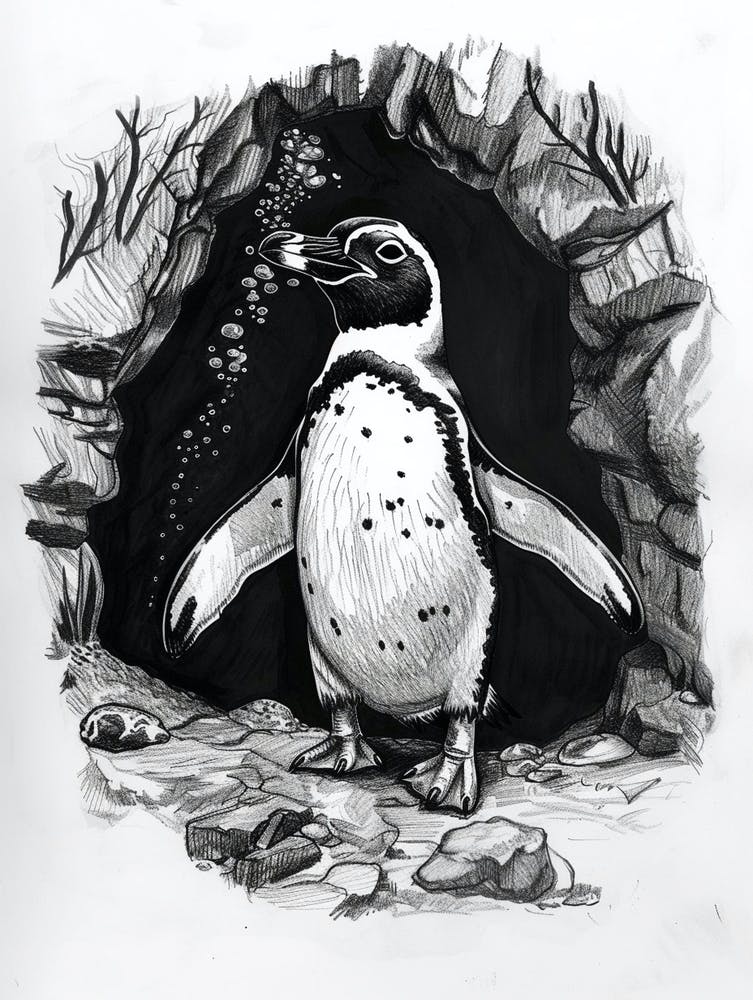 African Penguin Exploring Underwater Caves 4