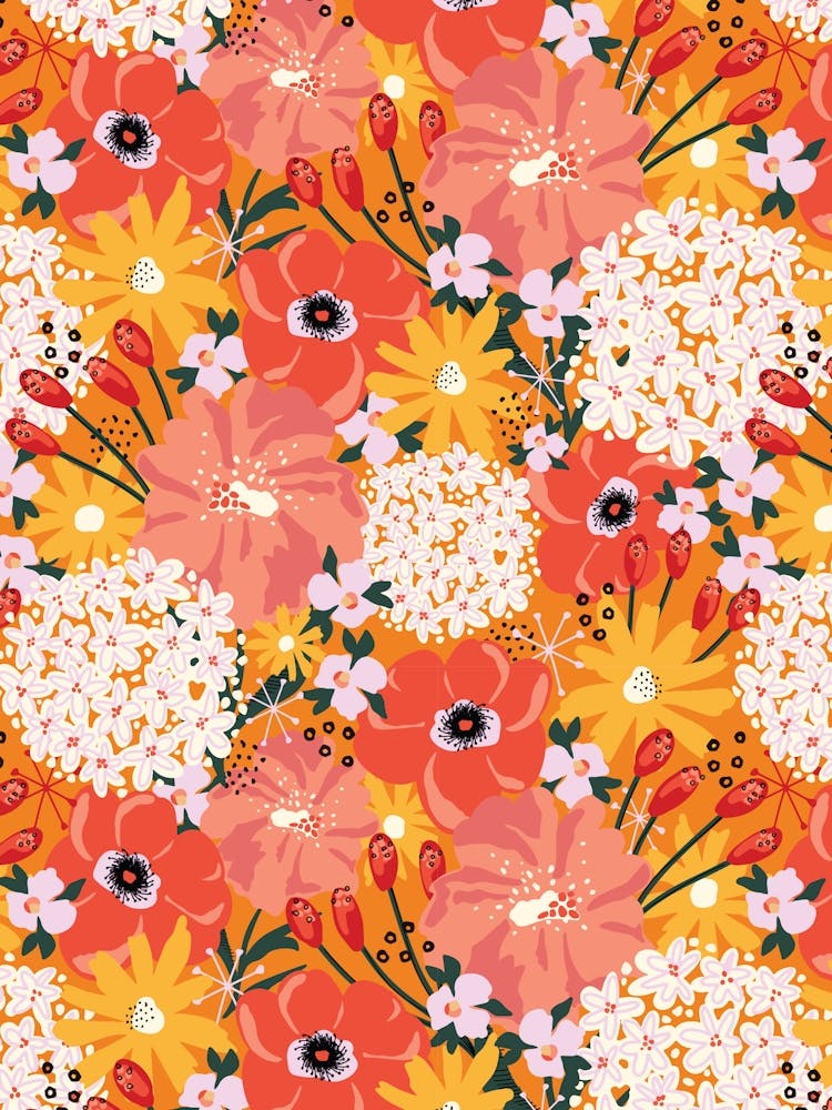 Into The Garden - Shimmering Mixed Summer Floral Heat Wave