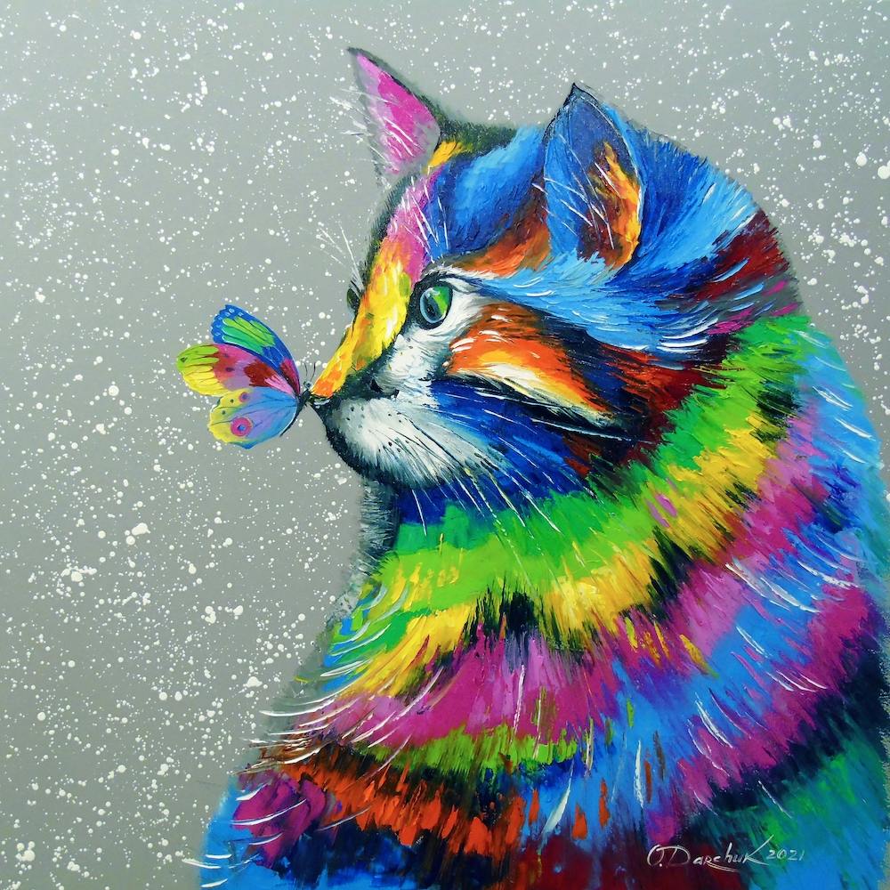 Rainbow cat and butterfly