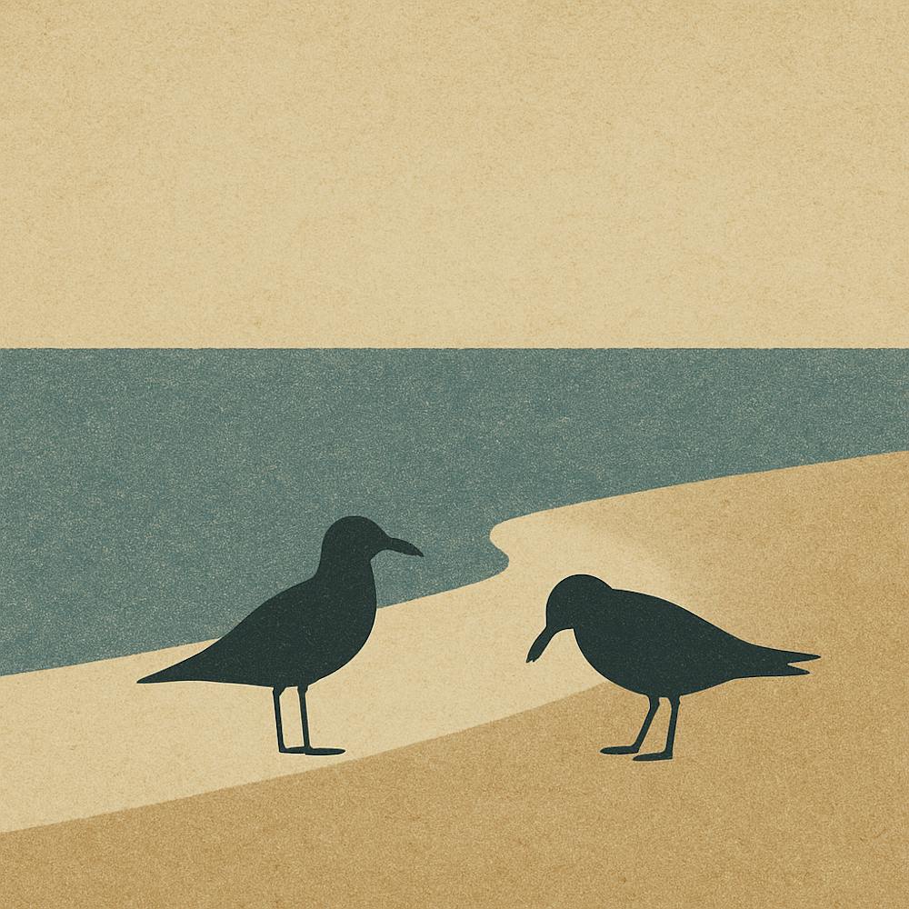 Seagulls On The Beach - Driftwood - Low Tide -