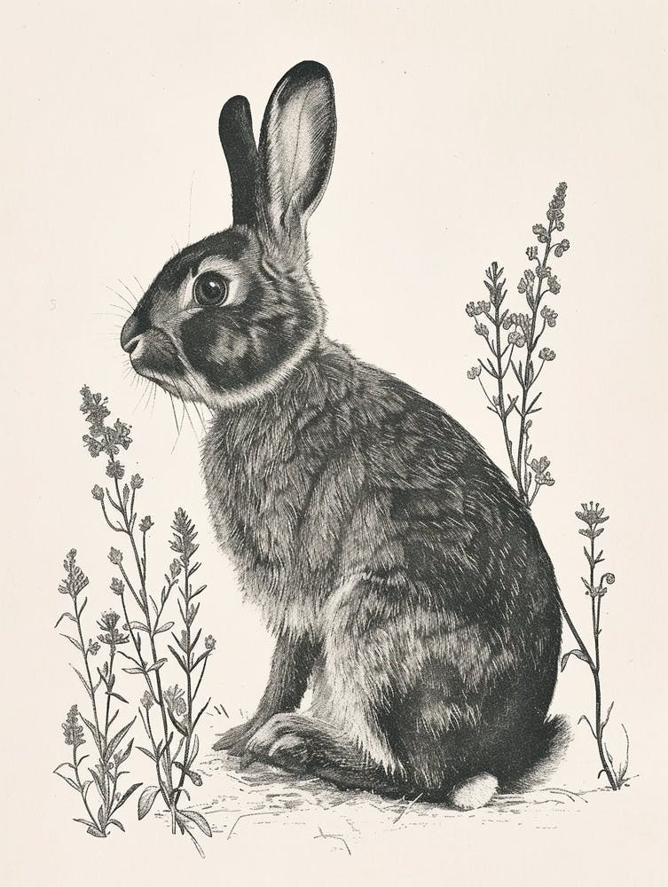 American Sable Blockprint Rabbit Illustration 6