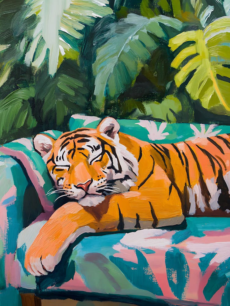 Oil Painting Tiger Sleeping 7