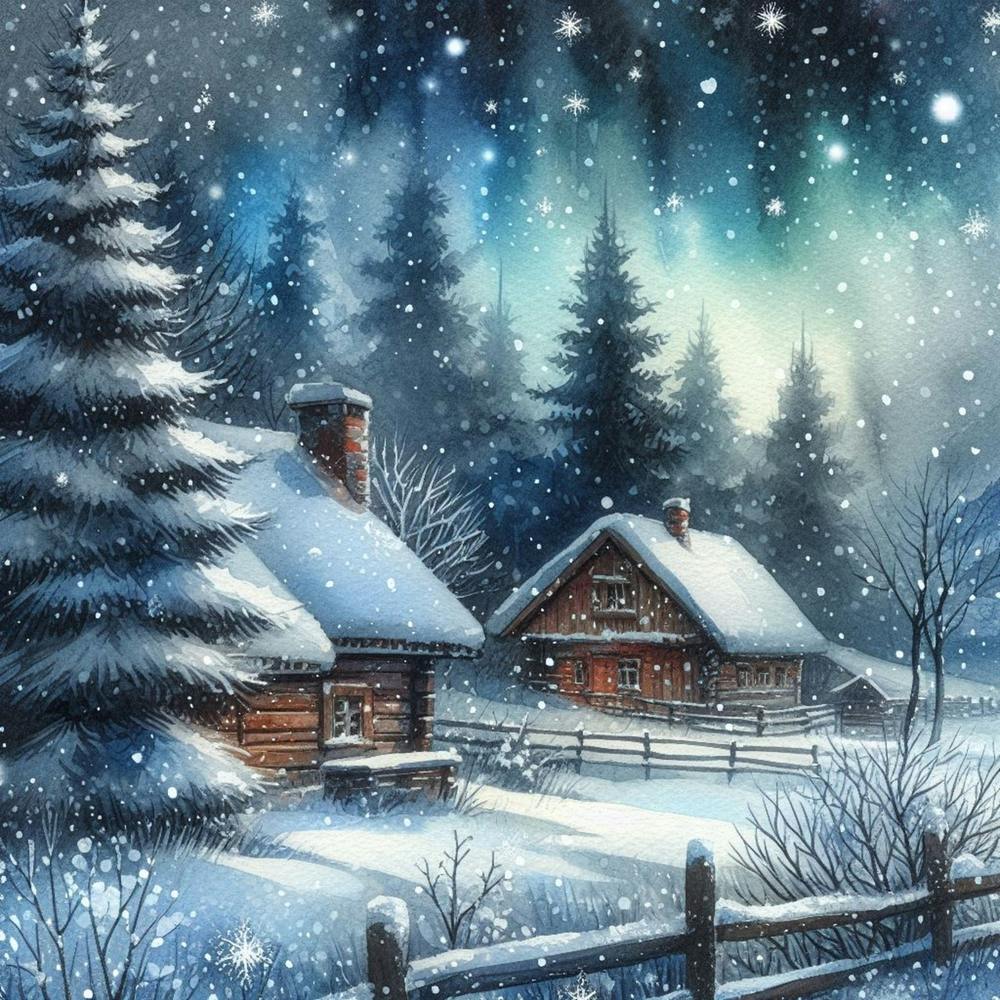 Winter Cabin In The Snow