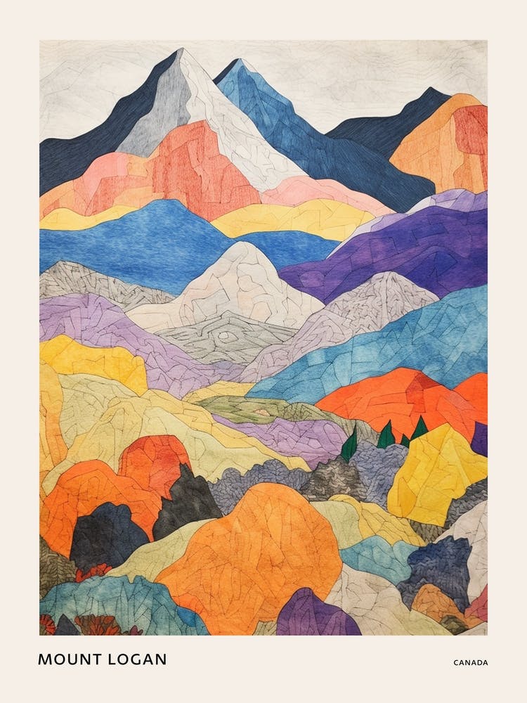 Mount Logan Canada 3 Colourful Mountain Illustration Poster