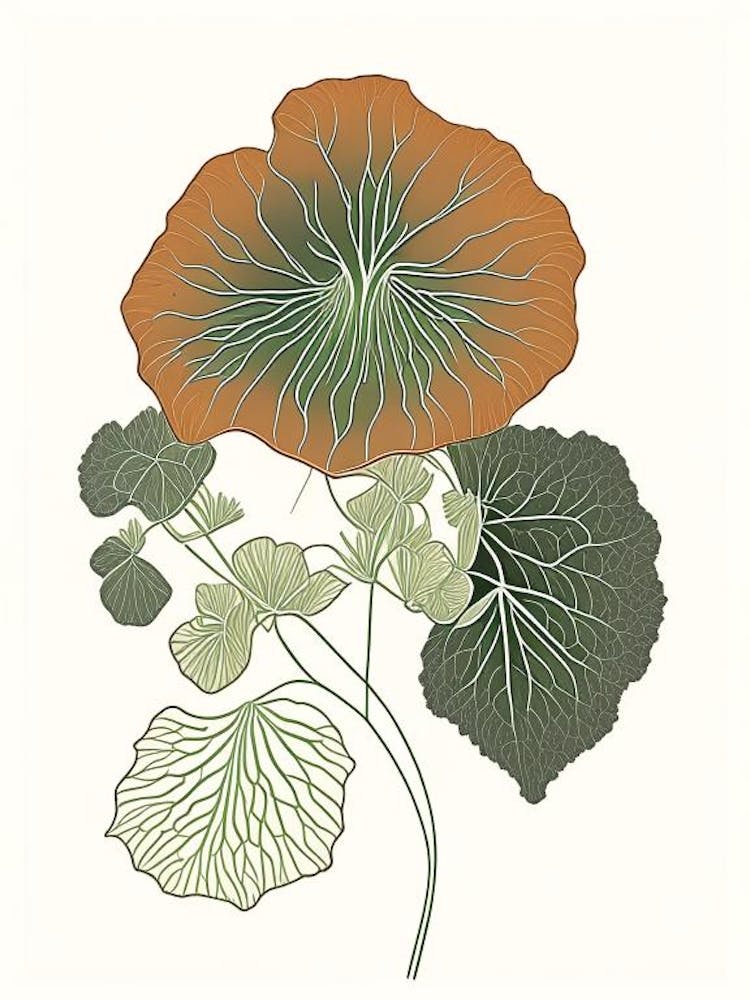 Nasturtium Herb William Morris Inspired Line Drawing 1