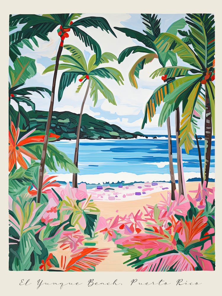Poster Of El Yunque Beach, Puerto Rico, Matisse And Rousseau Style 3