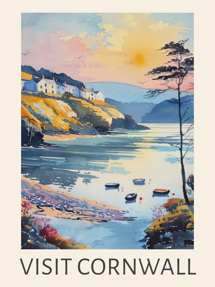 Visit Cornwall Sunset Travel Poster