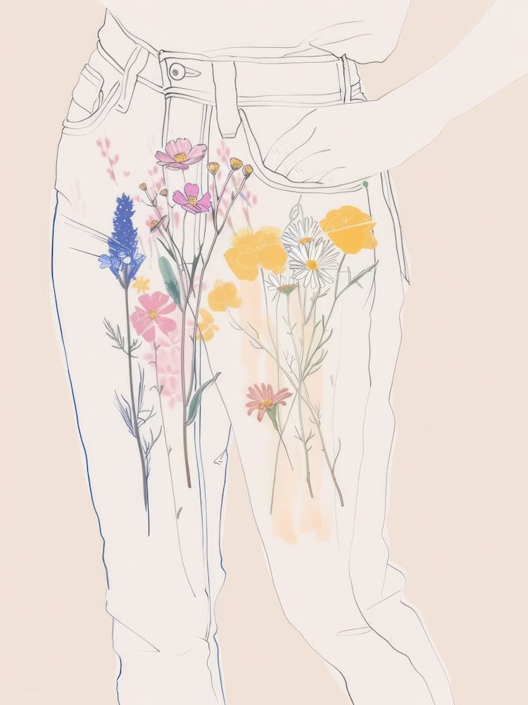 Floral Blue Jeans Line Art 6