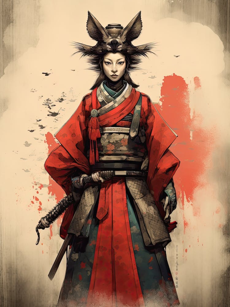 Female Samurai Onna Musha Rinpa School Style Illustration 3