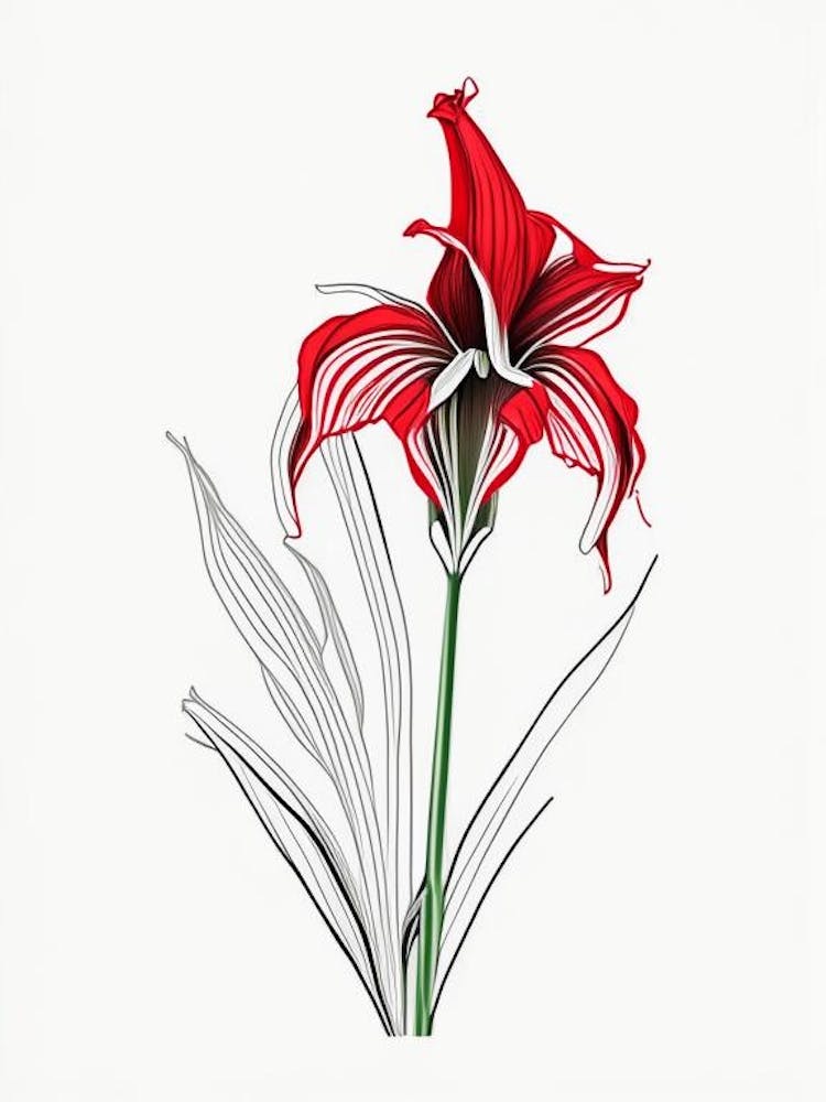 Amaryllis Floral Minimal Line Drawing 1 Flower
