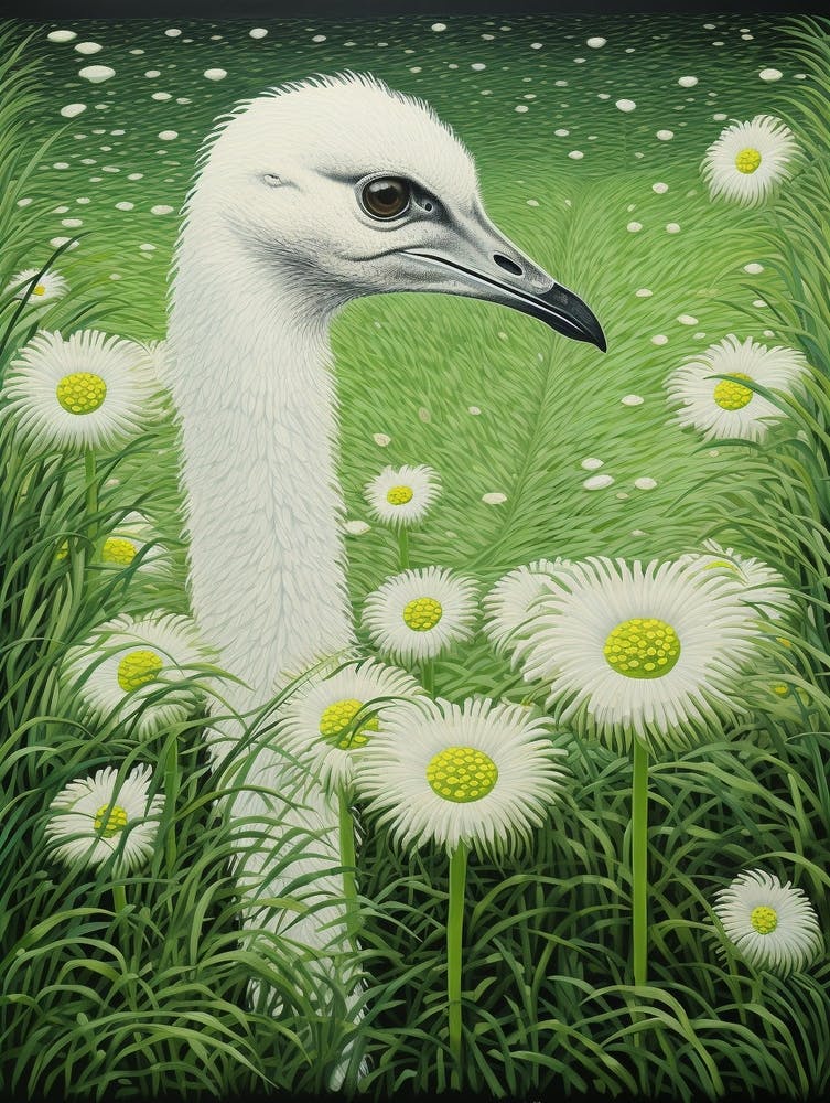Ohara Koson Inspired Bird Painting Ostrich 3