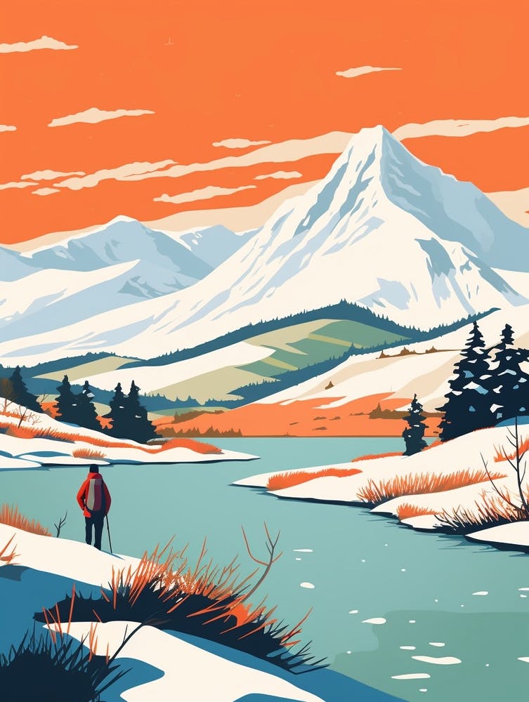 Retro Winterillustration Snowdonia United Kingdom 2
