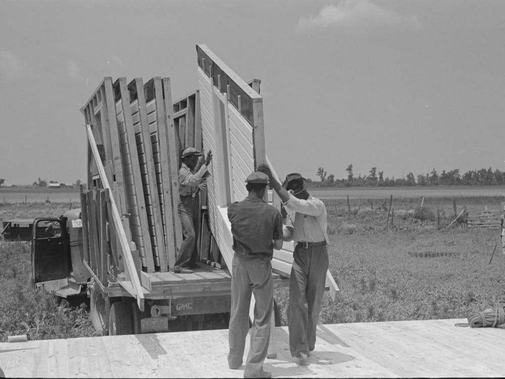House Erection, Unloading Panels Onto The Platform, Southeast Missouri Farms Project By Russell Lee