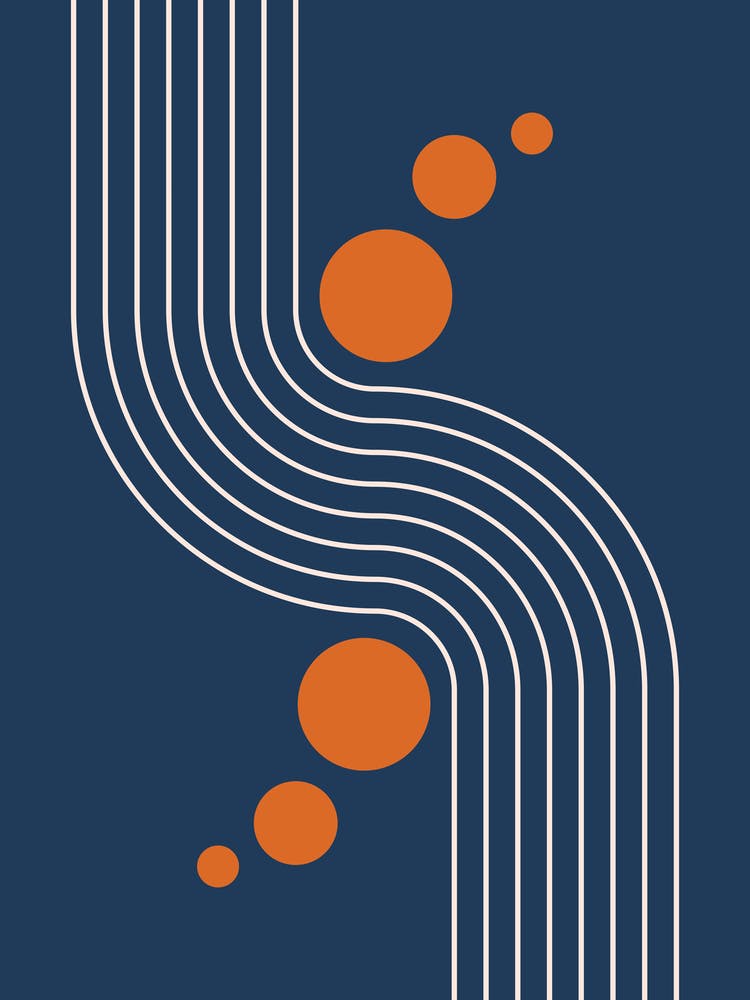 Modern Geometric Lines in Navy and Burnt Orange (Rainbow and Sun Abstract)