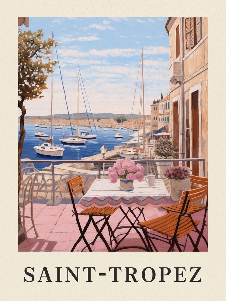 Saint Tropez France 4 Vintage Pink Travel Illustration Poster