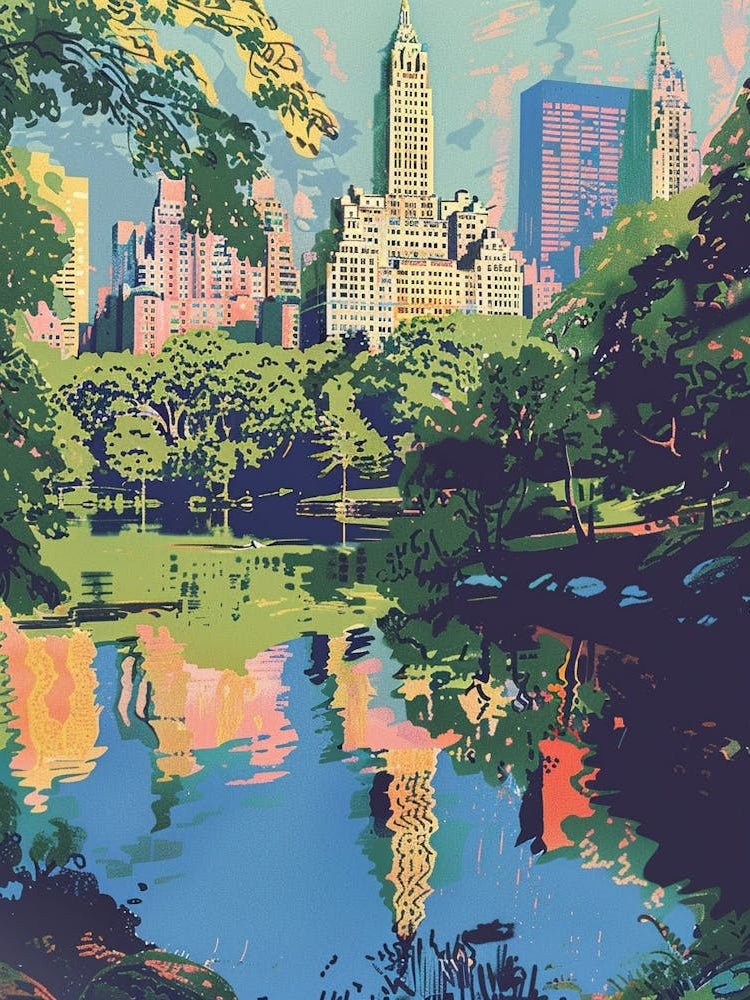 Central Park New York Colourful Silkscreen Illustration 1