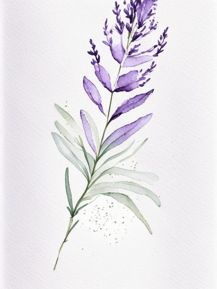 Lavender Leaf Minimalist Watercolour 1