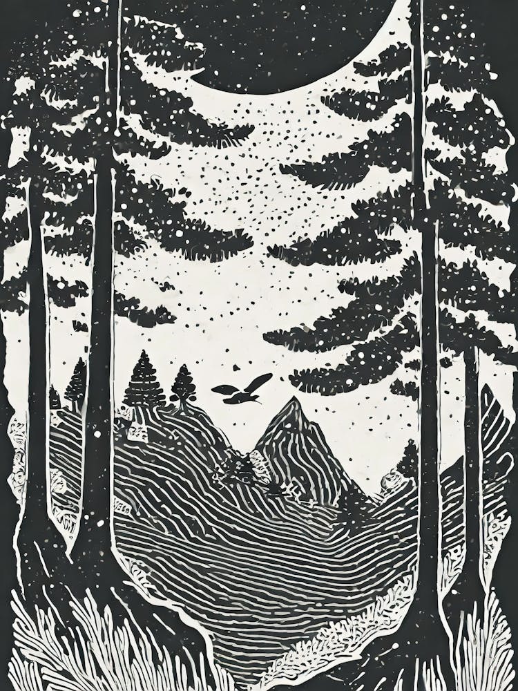 An Ancient Pine Forest Alive With Spirited Folklore Creatures Ukiyo-E