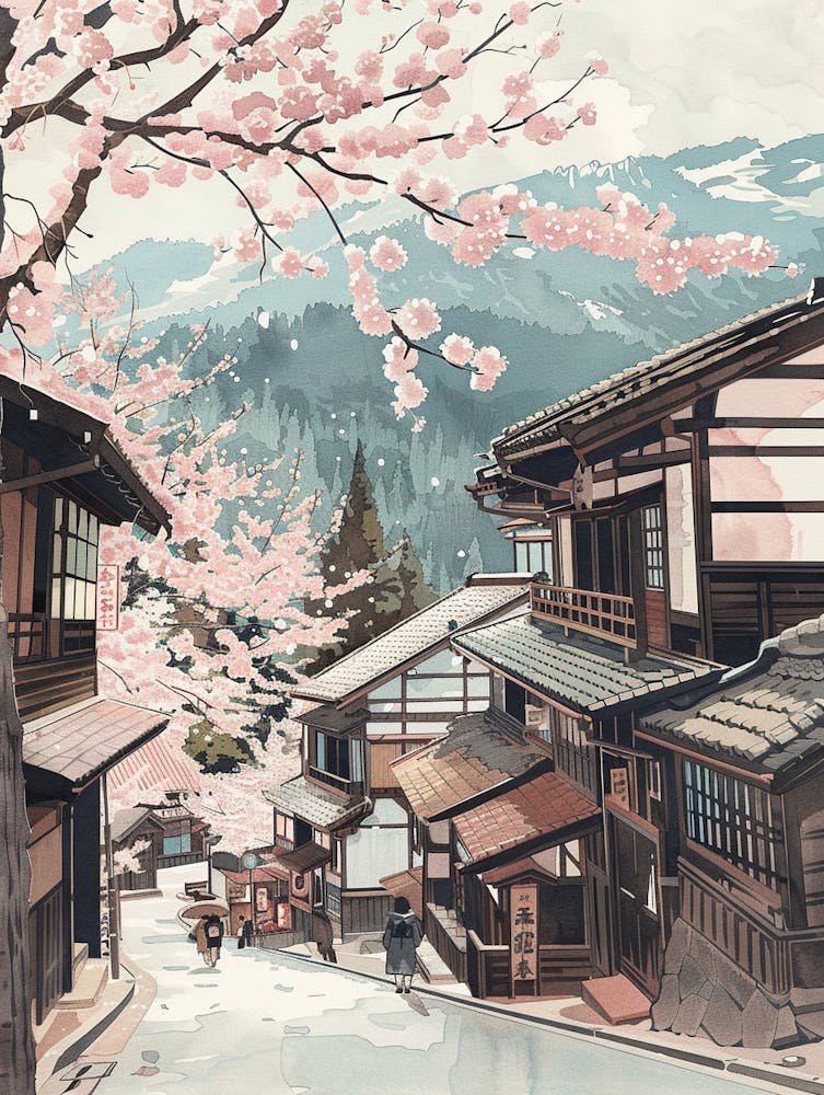 Nozawa Onsen Japan 3 Retro Illustration