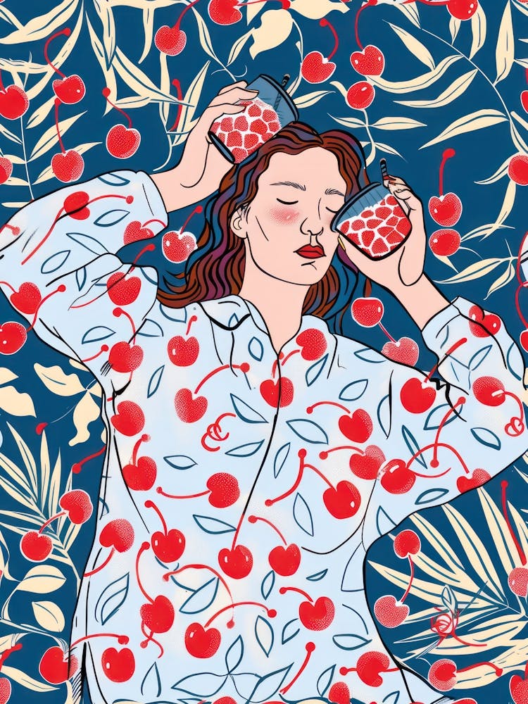 Woman Portrait With Cherries 9 Pattern