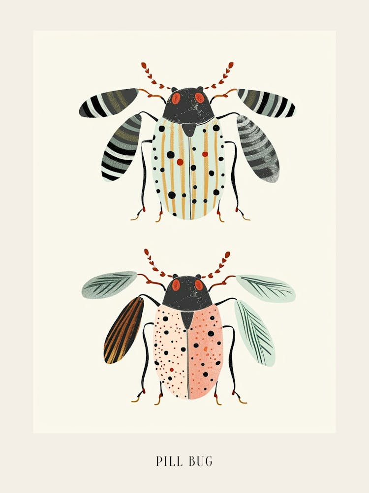 Bunte Insektenillustration Rollassel 8 Plakat