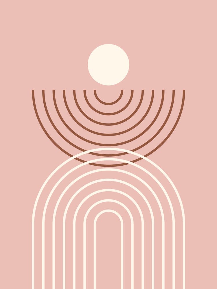 Moderne Mid-century Arc-en-ciel Soleil Abstrait A2 En Terre Cuite Rosé Beige 01