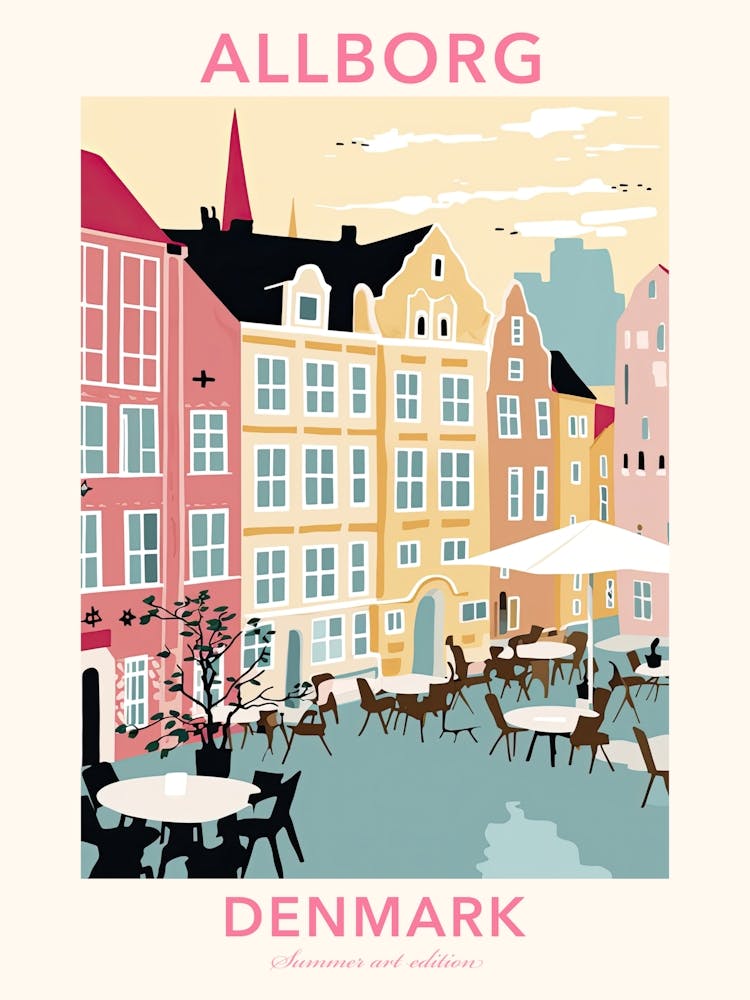 Allborg, Denmark, Flat Pastels Tones Illustration 4 Poster