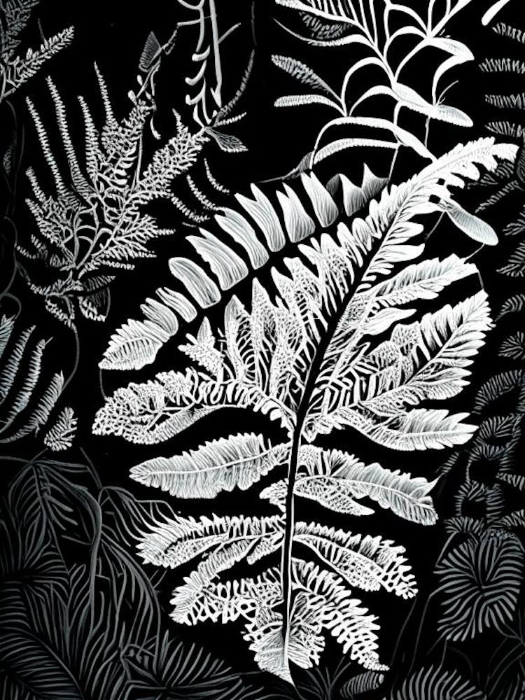 Painted Fern Wildflower Linocut 1