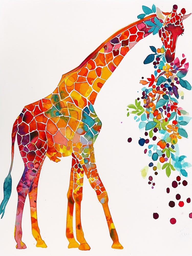 Giraffe Eating Berries Watercolour Inspired 4