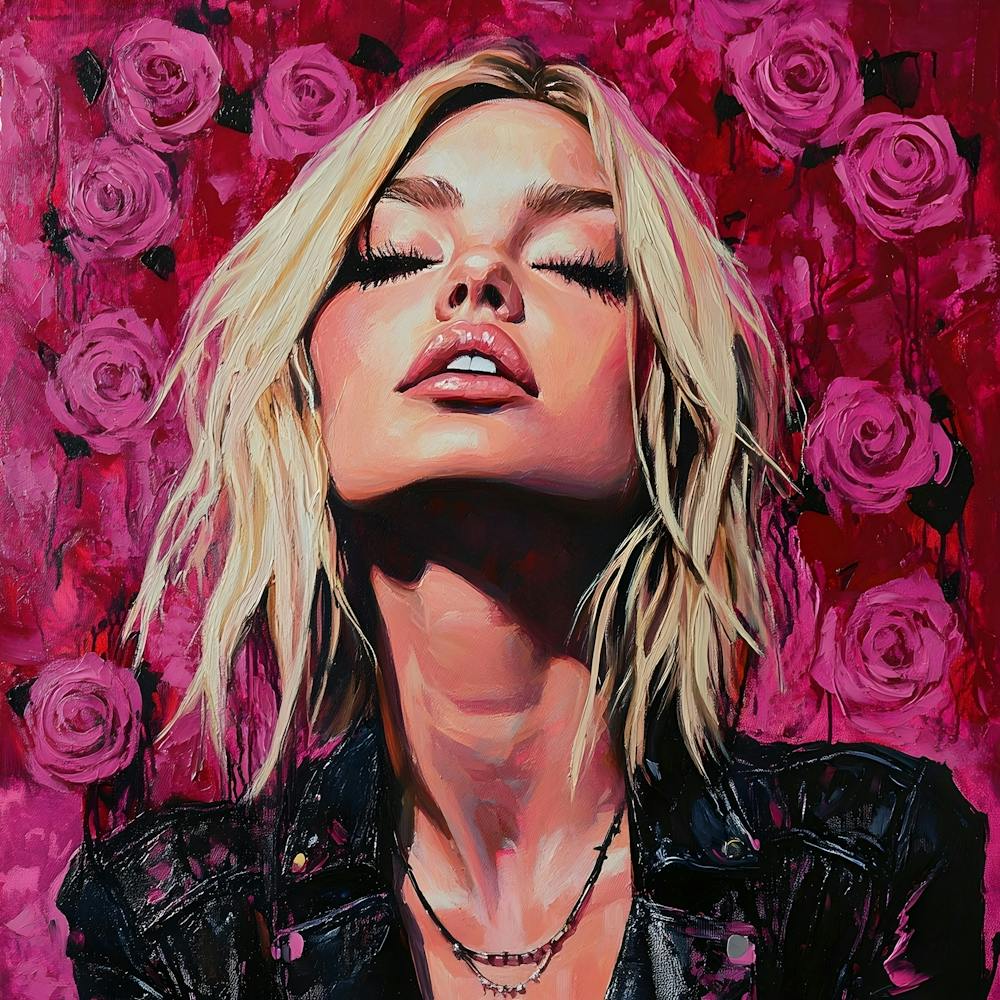Punk Blonde Woman And Pink Roses 1