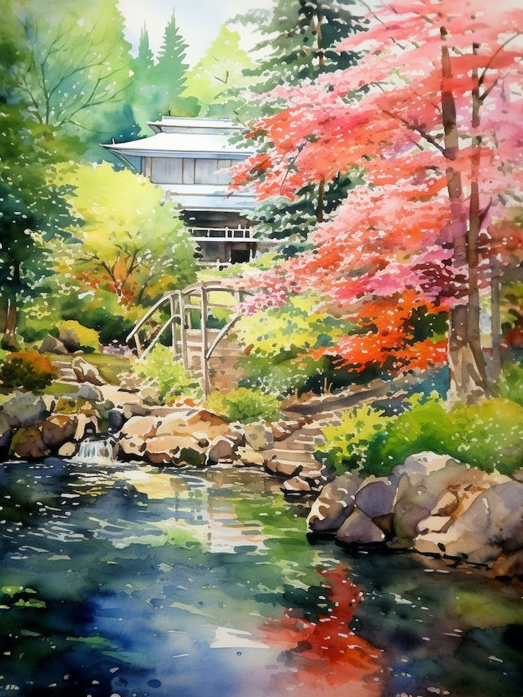 Portland Japanese Garden Usa Watercolour 1