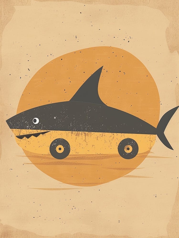 Car Shark Storybook Style