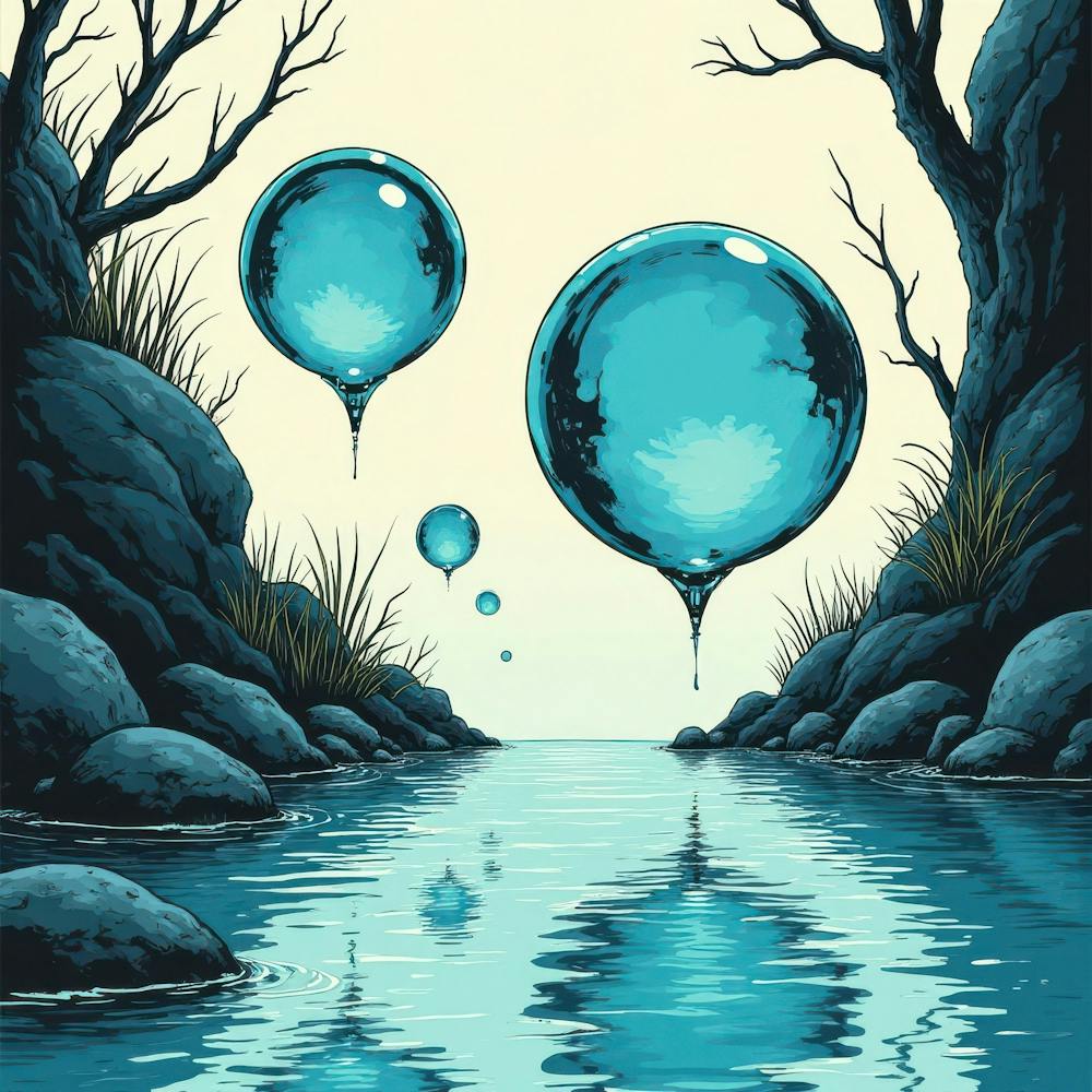 Blue Balloons In The Water