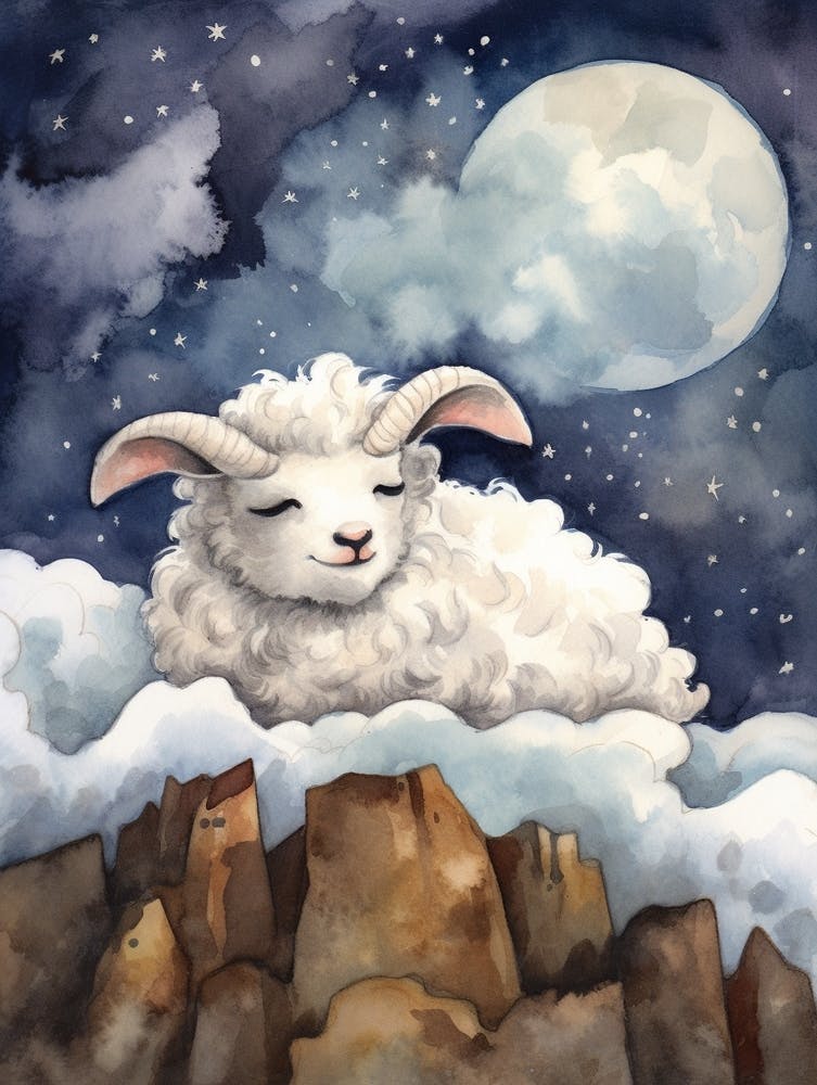 Baby Sheep Sleeping In The Clouds