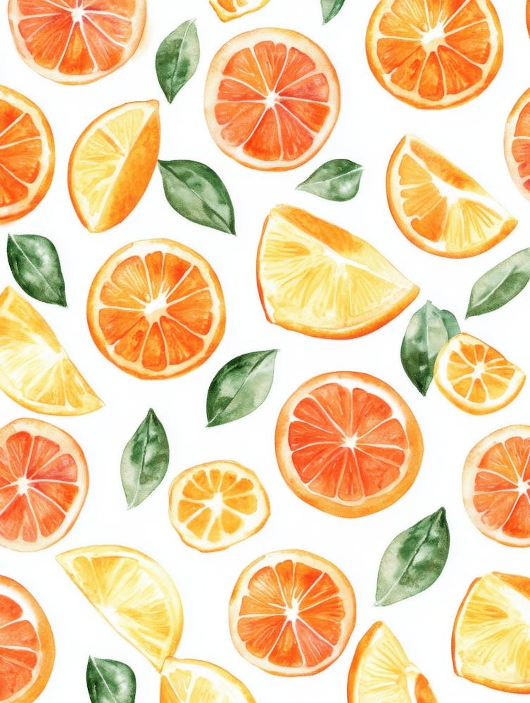 Watercolor Oranges And Leaves