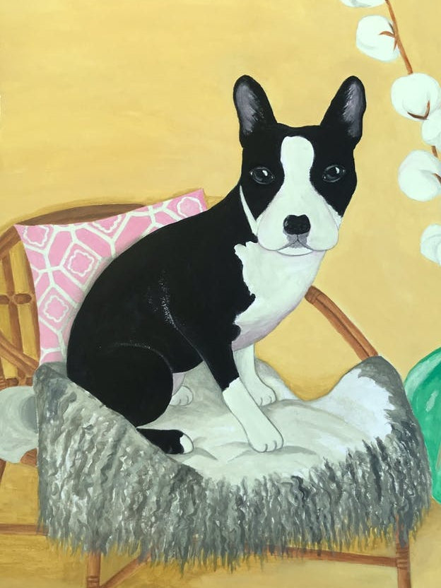 Frenchie On Rattan Chair