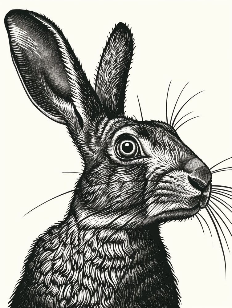Californian Black Blockprint Rabbit Illustration 3