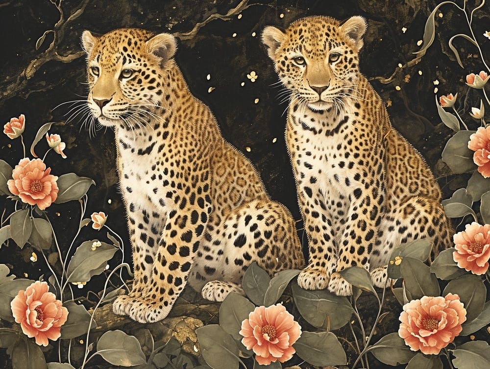 Floral Animal Illustration Leopard 1