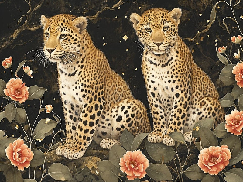 Floral Animal Illustration Leopard 1