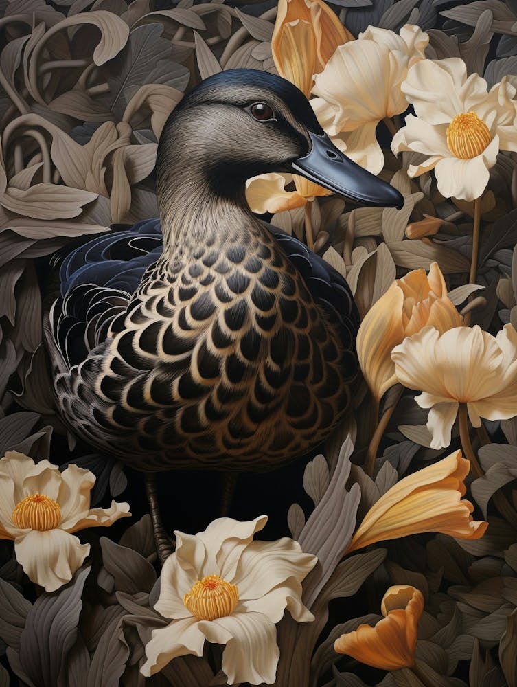 Dark And Moody Botanical Mallard Duck 3