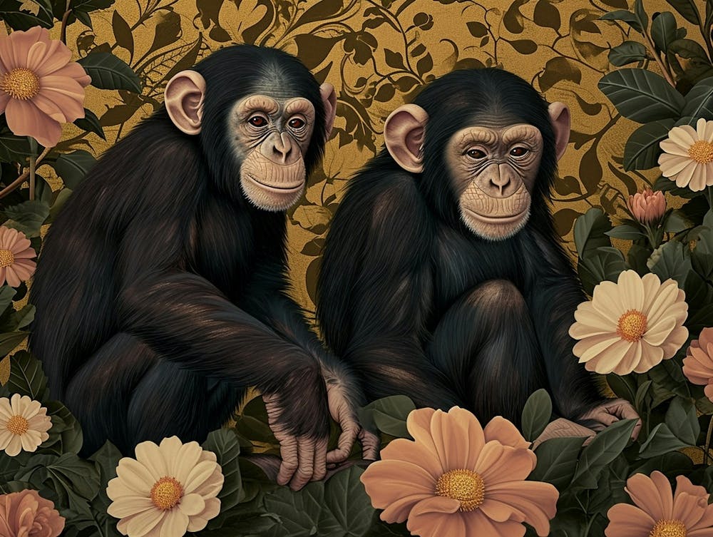 Floral Animal Illustration Chimpanzee 2