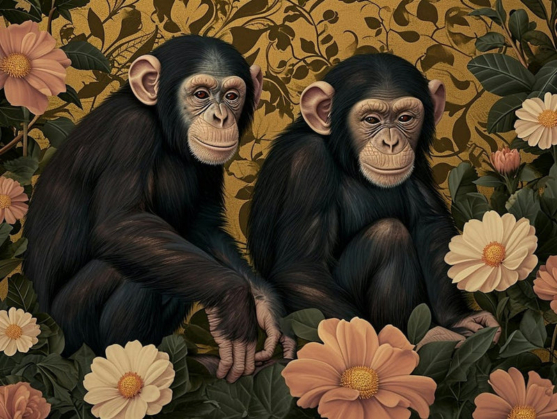 Illustration florale animale Chimpanzé 2