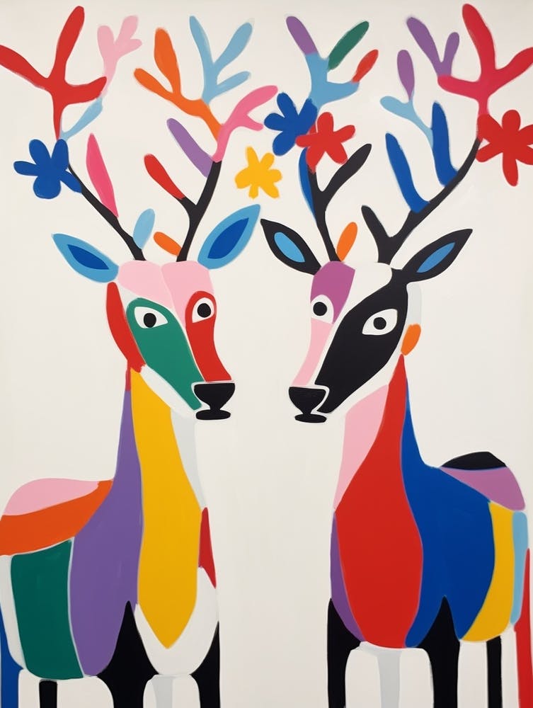Colourful Kids Animal Art Caribou 1
