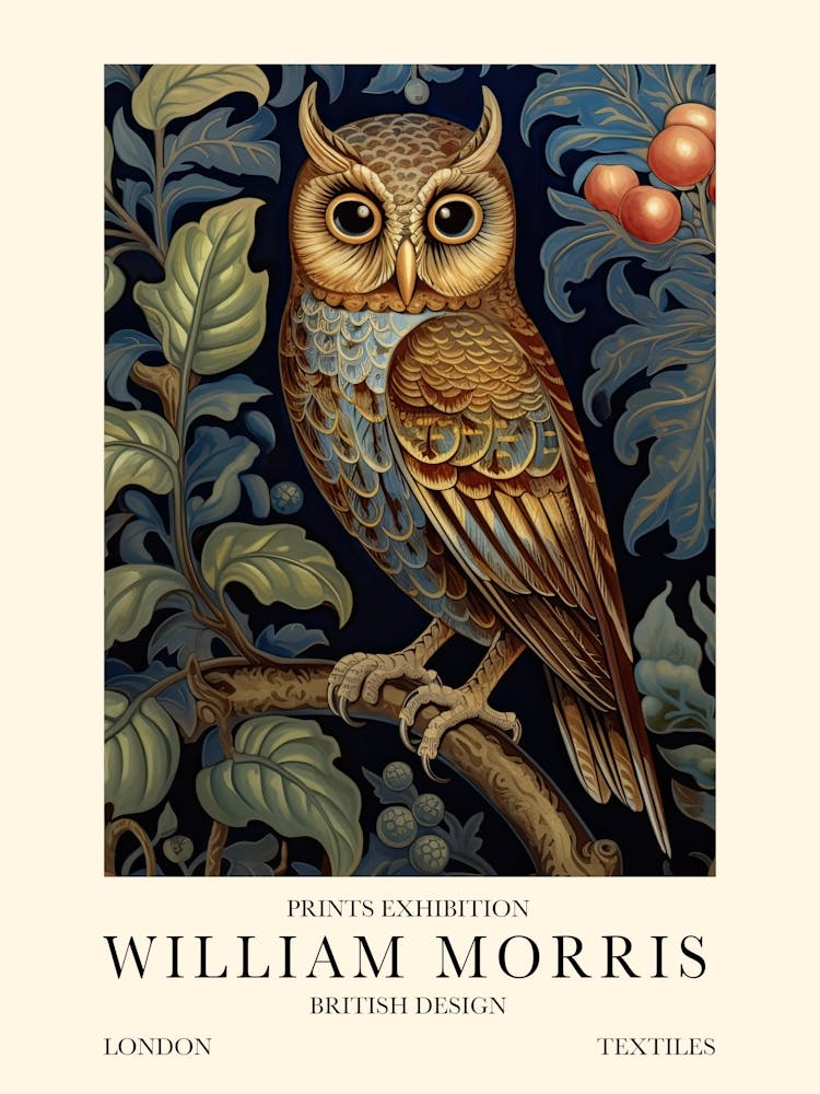 William Morris London Exhibition Poster Owl Print