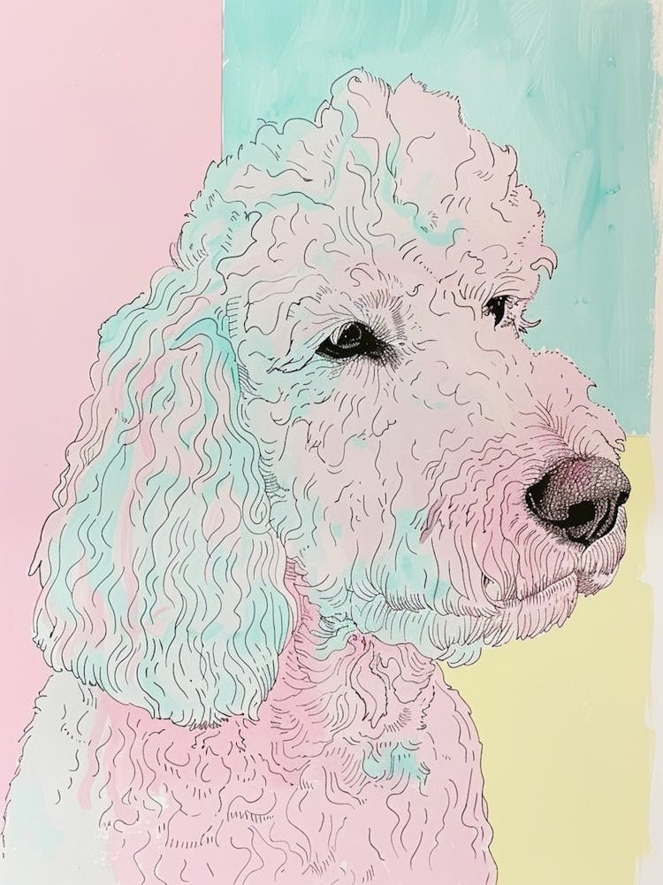 Pastel Spanish Water Dog Line Illustration 2