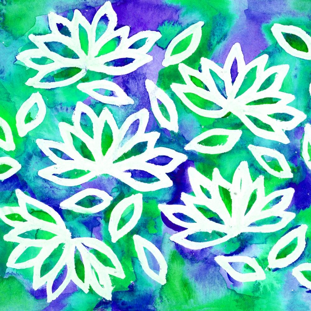 LOTUS FLOWER BLUE GREEN WATERCOLOR