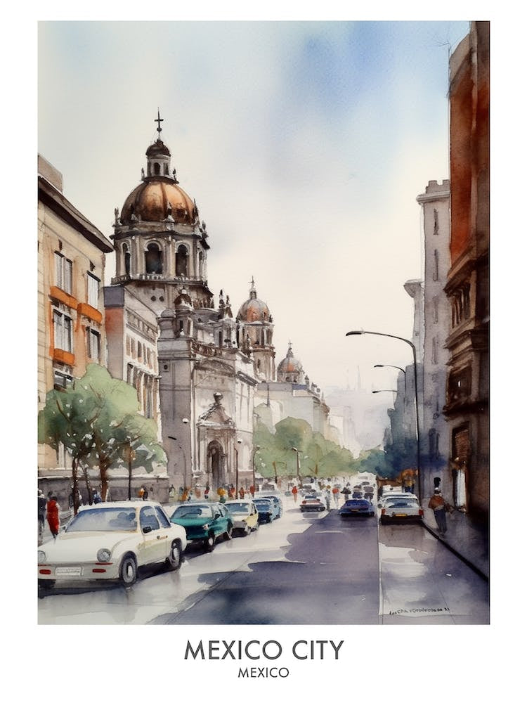 Mexico City Watercolour Travel Poster