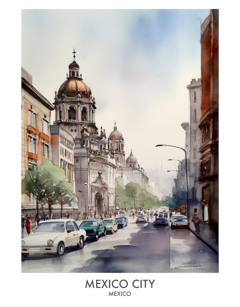 Mexico City Watercolour Travel Poster