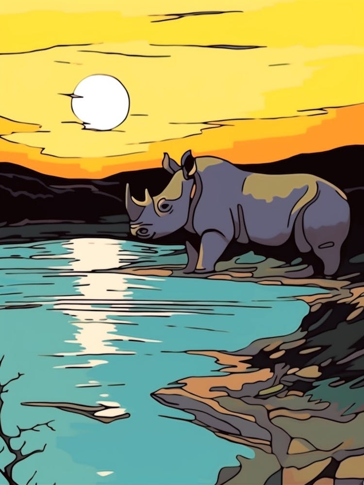 Rhino With The Sun Geometric Illustration 2